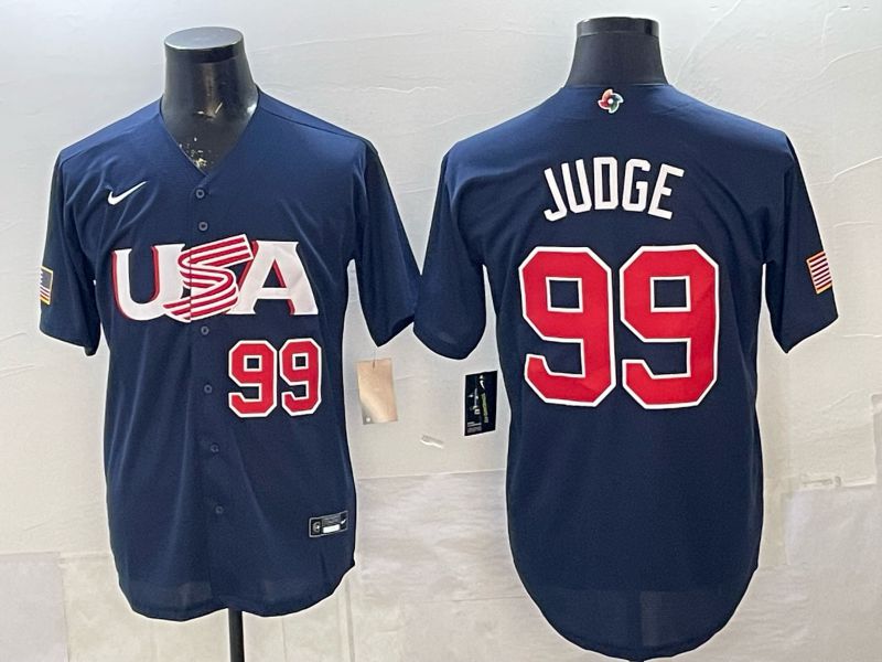 Men 2026 World Cub USA #99 Judge Blue Nike MLB Jersey style 07